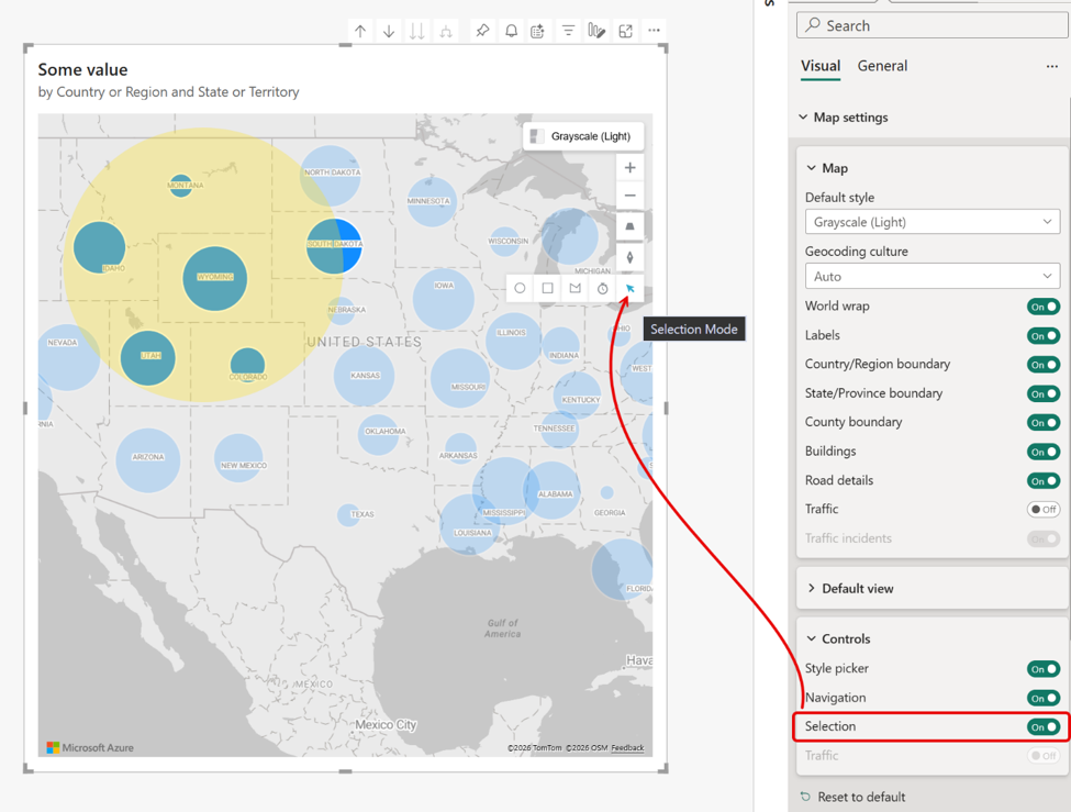 Azure Map Selections On by Default